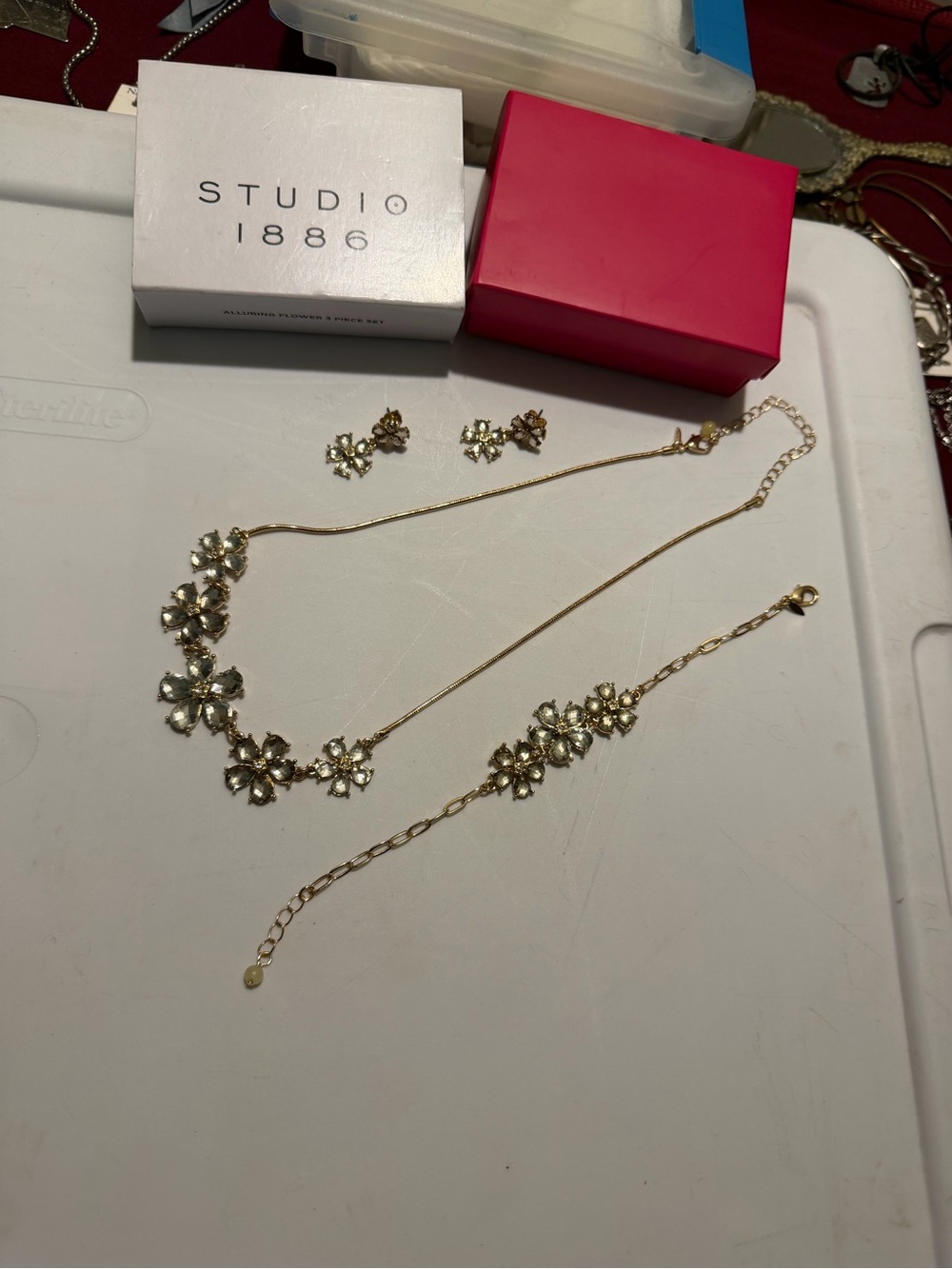 Studio Gold Floral Crystal Necklace, Bracelet & Earring Trio
